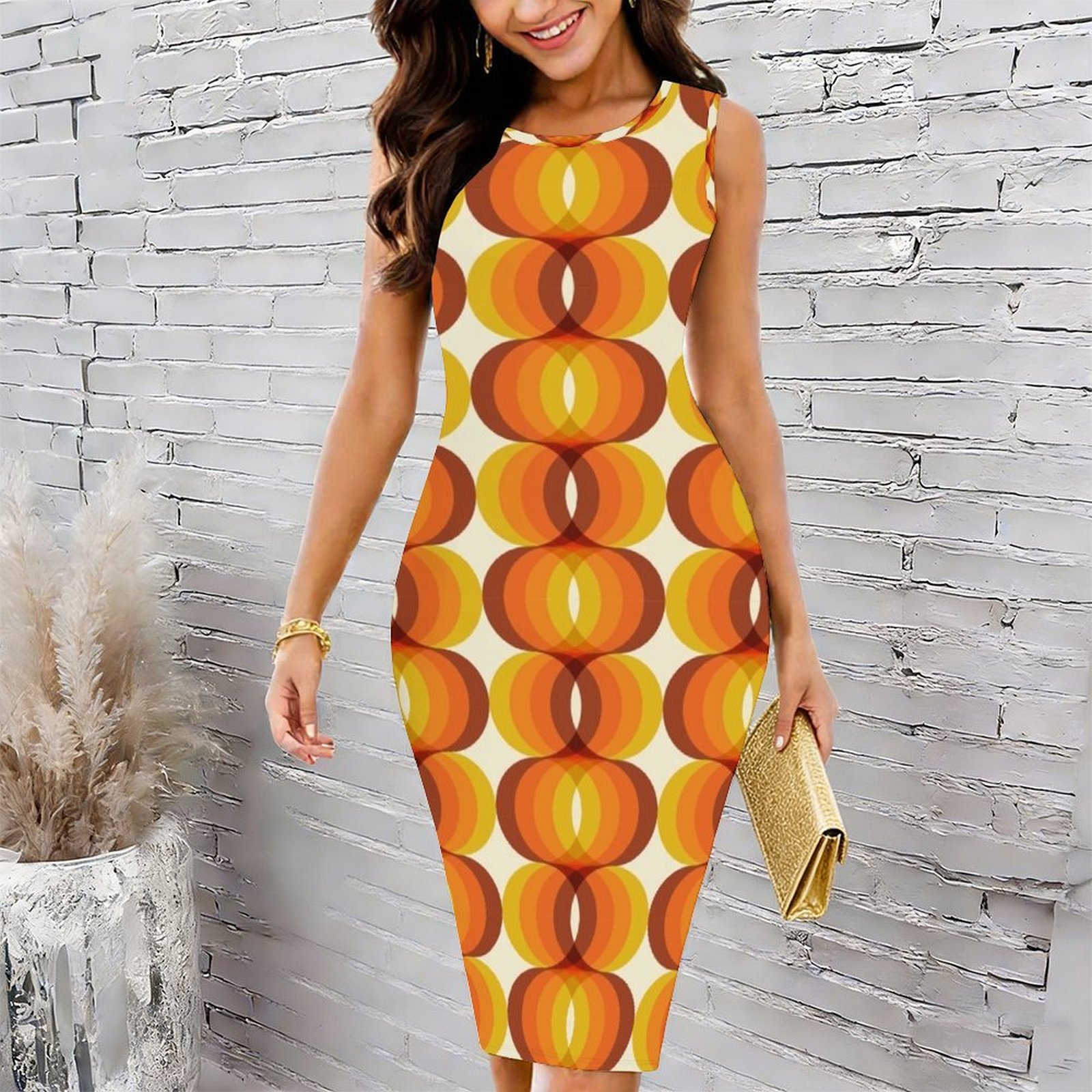 Women'S Fashion In The 1960S - Orange, Brown, and Ivory Retro 1960s
