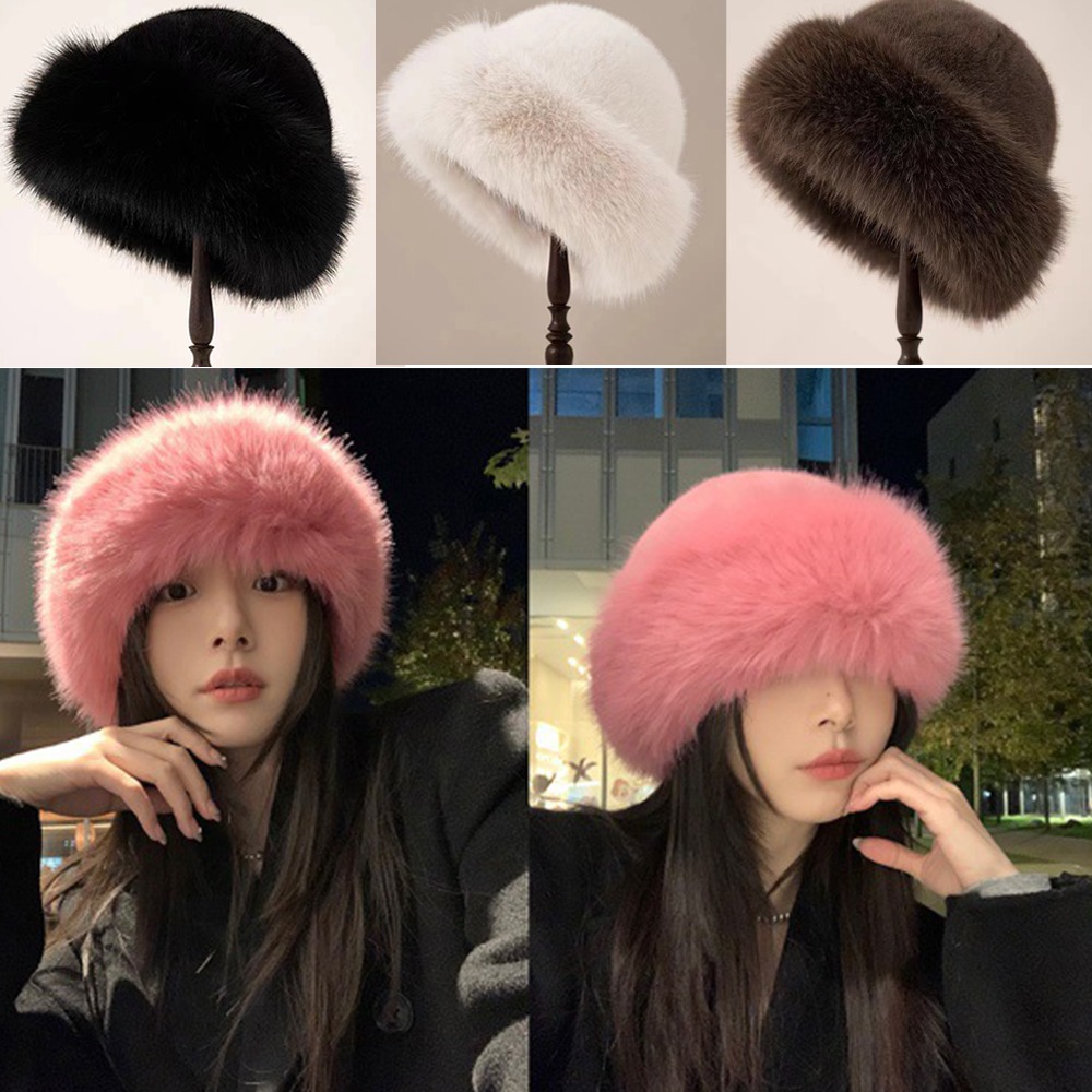 New Fluffy Fur Winter Hat Soli - Bucket Hat Women review and price