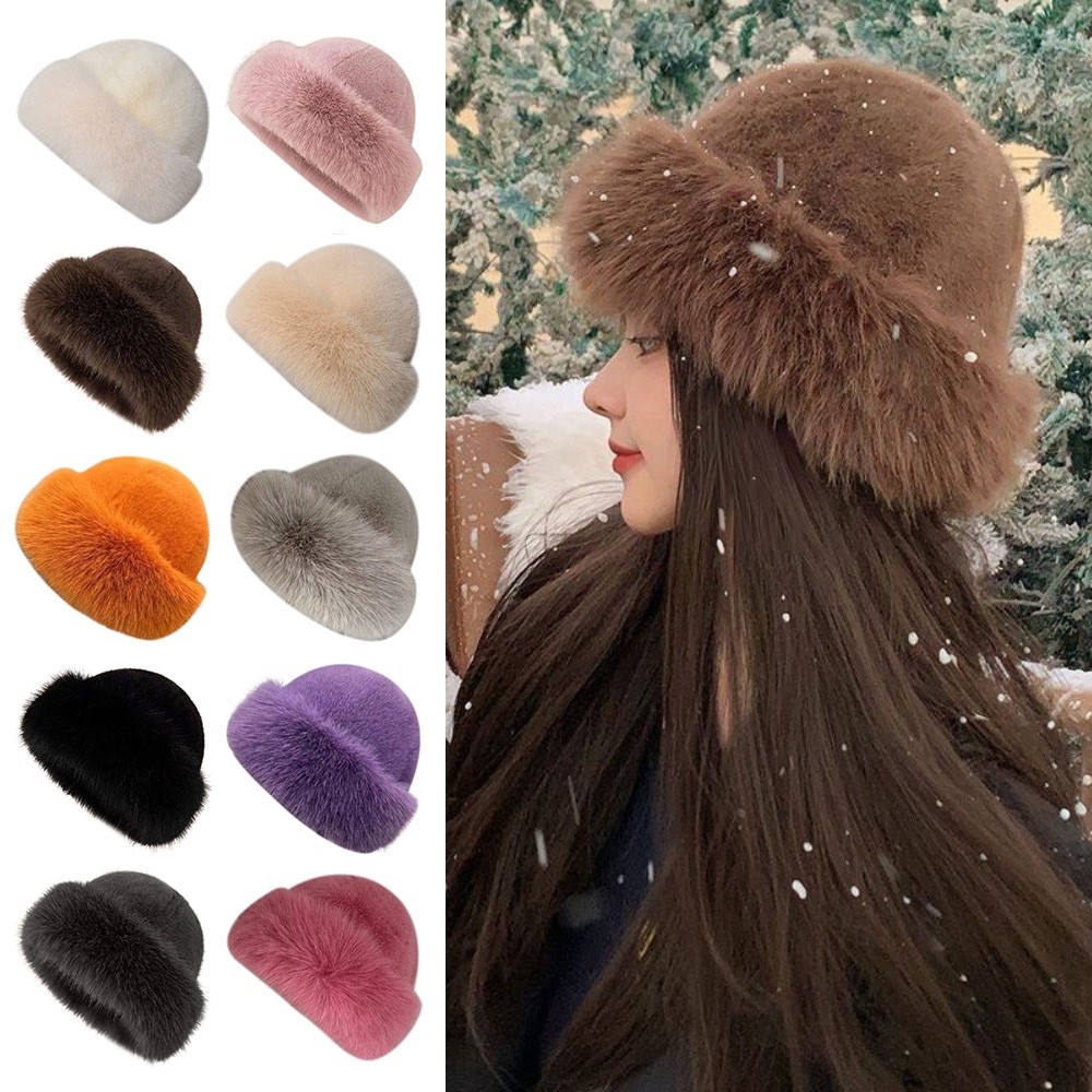 New Fluffy Fur Winter Hat Soli - Bucket Hat Women review and price