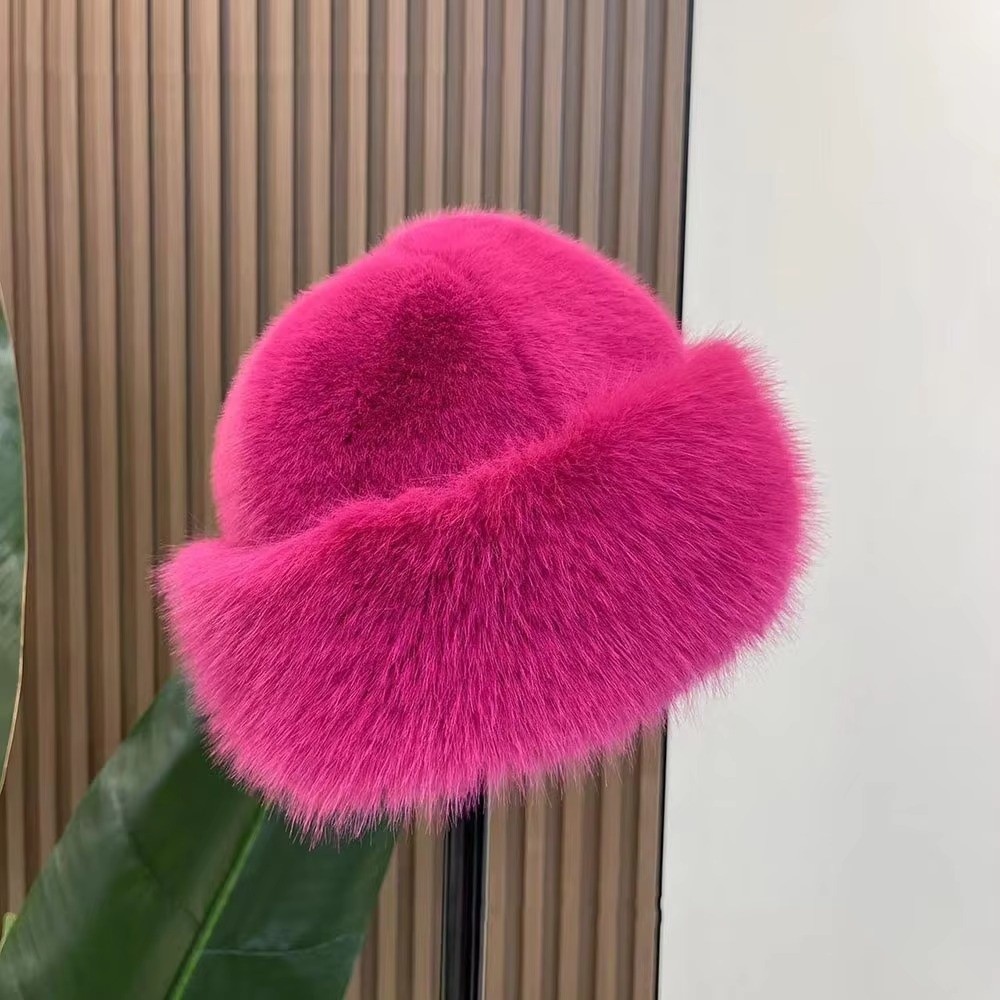 New Fluffy Fur Winter Hat Soli - Bucket Hat Women review and price