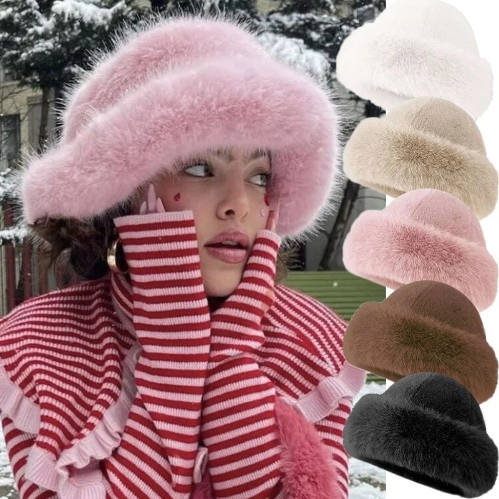 Fashion Headwear Fluffy Fur Wi - Bucket Hat Women review and price